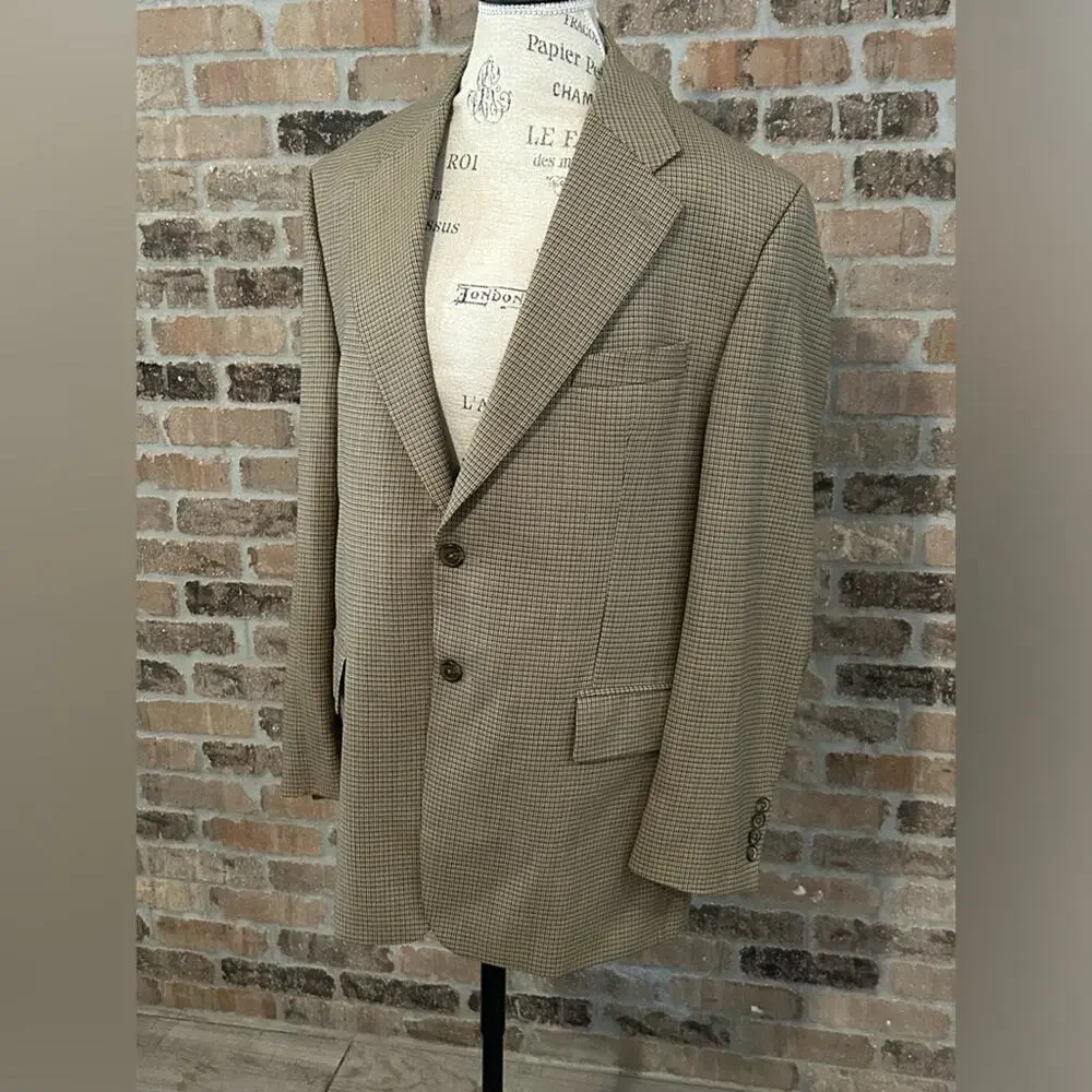Chaps Ralph Lauren 100% wool sports coat blazer jacket tan plaid checked sz 43R